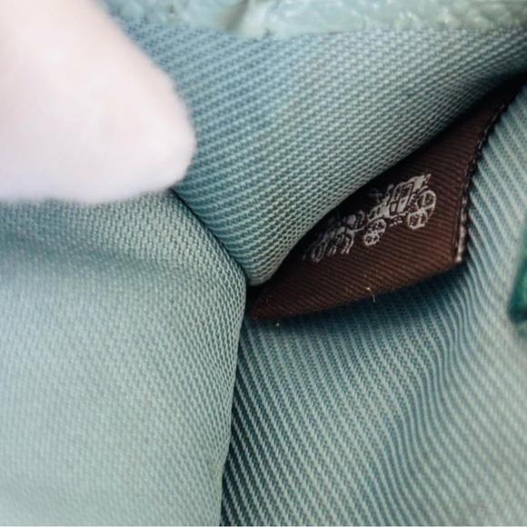 Coach Teal Pebbled Leather Key Pouch Gold Logo, Attached split key ring - Picture 8 of 8